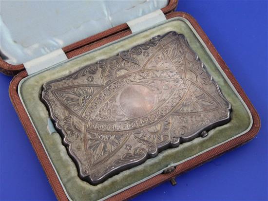A cased late Victorian silver card case, 4in.